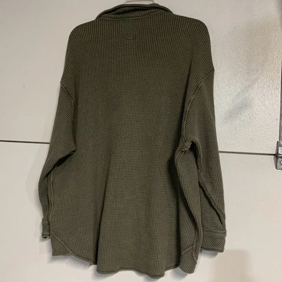 AERIE GREEN LUMBER JANE WAFFLE BUTTON DOWN SHIRT MEDIUM - Picture 5 of 7